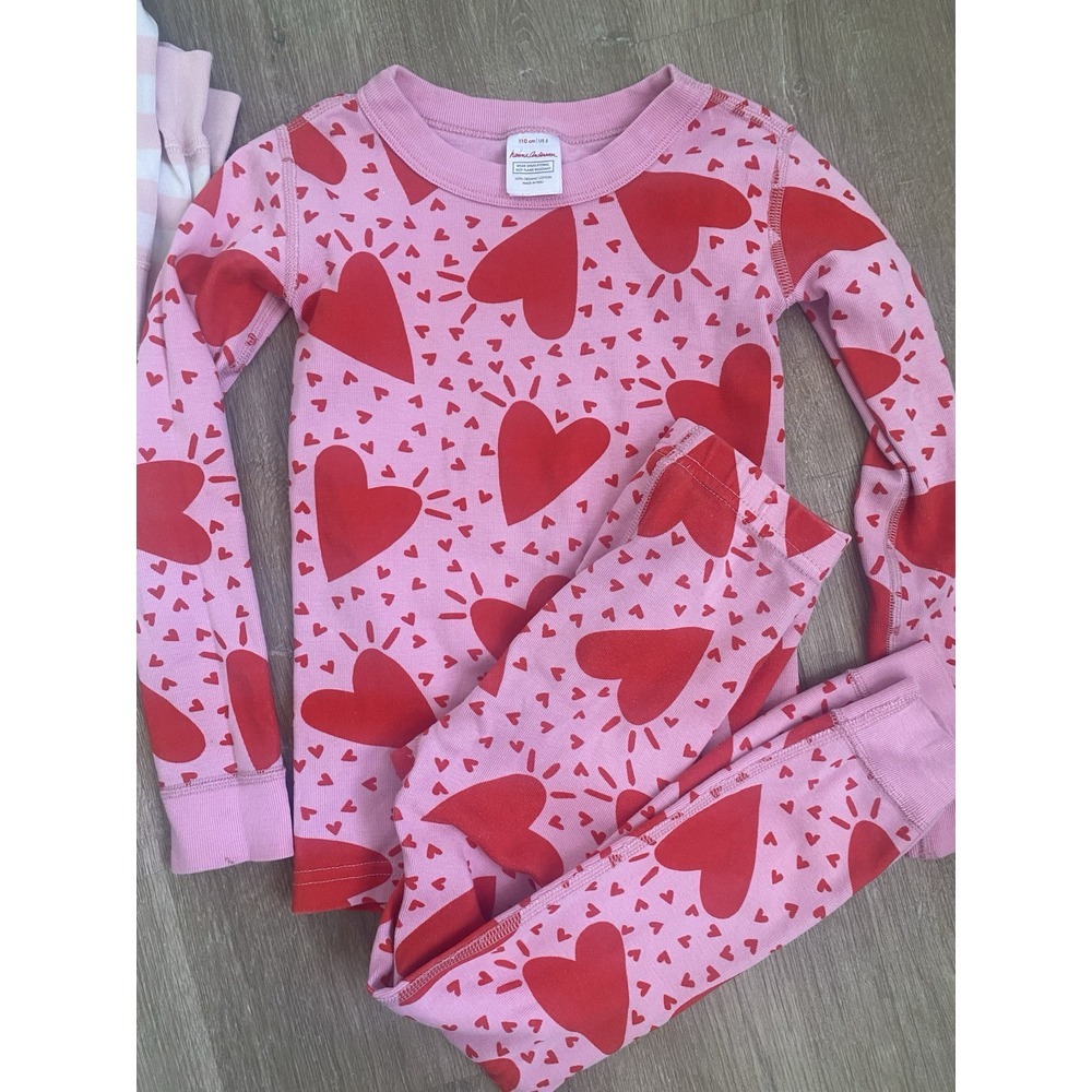 Hanna Andersson Girls Pajamas 8 130 5 110 Set Organic Cotton Pink Cat Hearts Kid - Picture 5 of 7